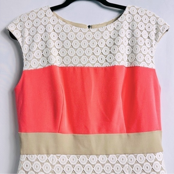 Studio One New York Women’s S/M Tan & Coral Color Block Sleeveless Dress - Picture 2 of 10